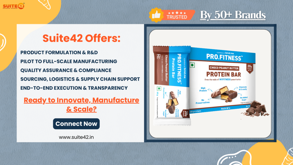 Suite42’s services: product formulation, manufacturing, supply chain, and NPD for food brands